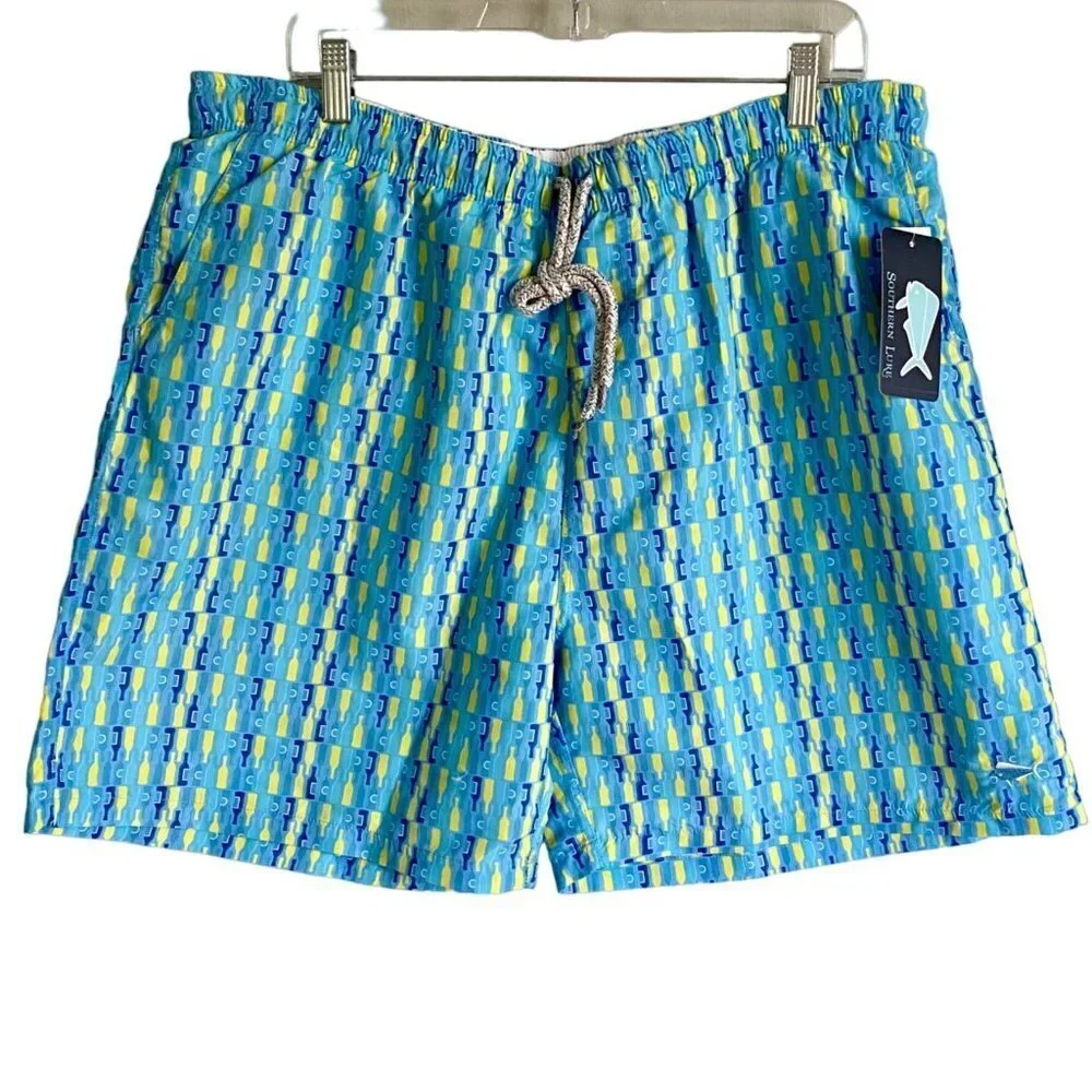 Southern Lure Get Hooked XL Men's Swim Trunks Pockets Bottle Print NEW NWT